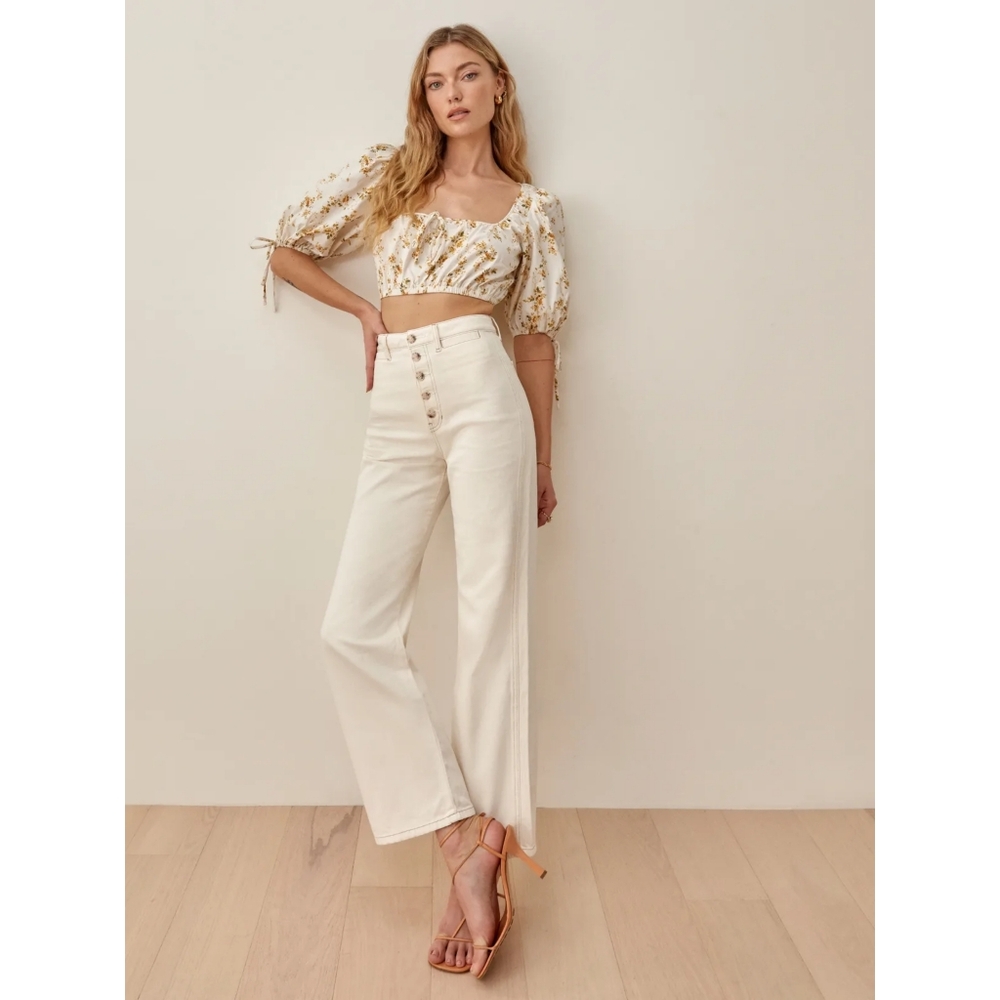 REFORMATION Lexi High Rise Wide Leg Jeans Exposed Button Fly Ivory White 29 - Picture 5 of 12